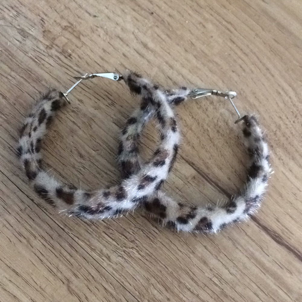 Suede puffy cheetah hoops earnings
